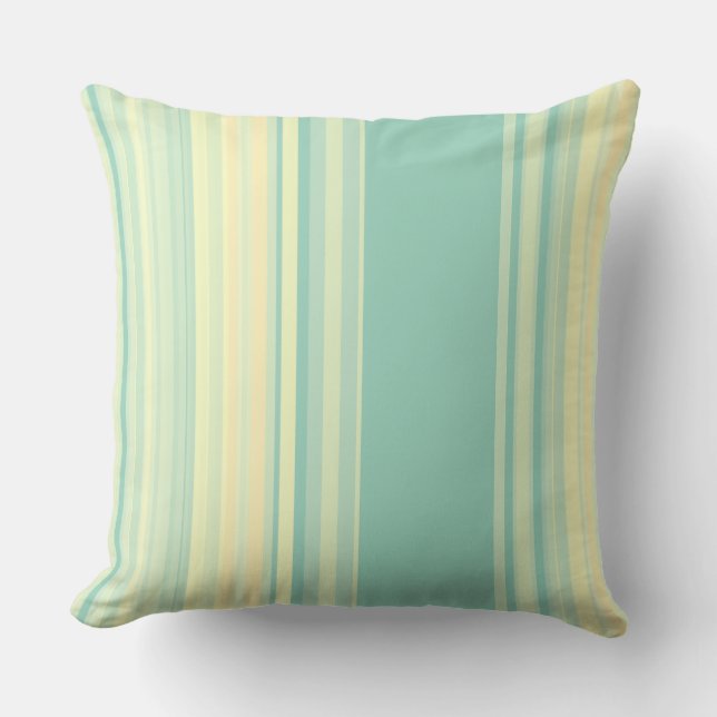 Stripes Beachy Blues and Wheat Blends Throw Pillow (Front)