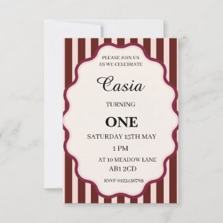 Stripes Birthday Invitation Personalized Card