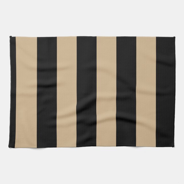 Stripes - Black and Tan Kitchen Towel (Horizontal)