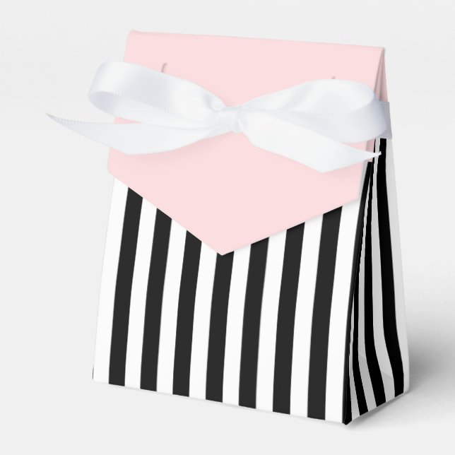 Stripes Black And White Ribbon Pink Wedding Gift Favor Box (Front Side)