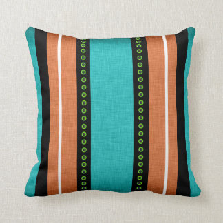 Stripes black aqua orange funky throw pillow