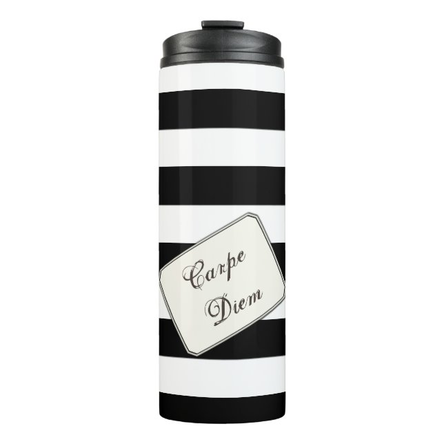 Stripes Black on any Colour any Text Thermal Tumbler (Front)