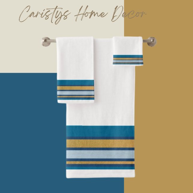 Stripes Bleu, Gris, Or sur l'ensemble de serviette (Créateur téléchargé)
