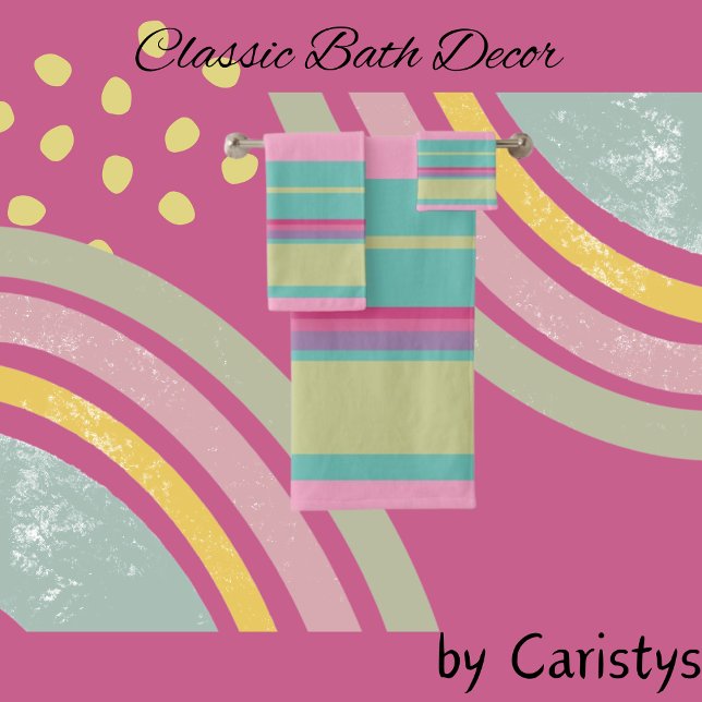 Stripes Blu Aqua, Raspberry, Lime, Pink   Bath Towel Set (Creator Uploaded)