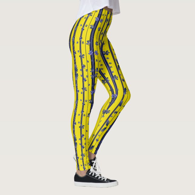 Stripes - Blue and Yellow (with florals) Leggings (Right)