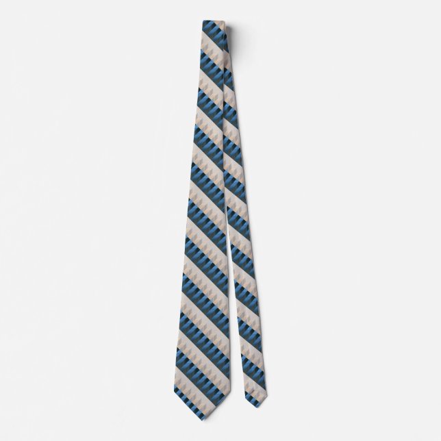 Stripes - Blue Silver Gold Beige Tie (Front)