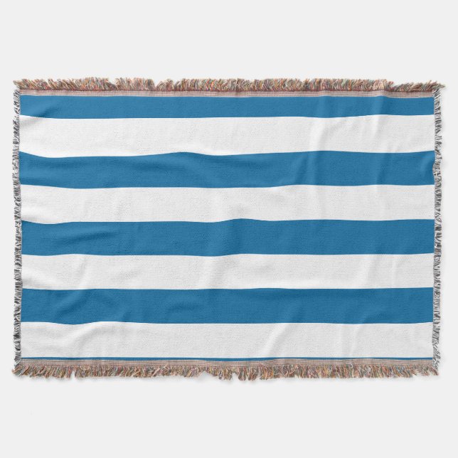 Stripes | Blue & White | Customizable | Throw Blanket (Front)