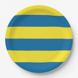 Stripes   Blue & Yellow   Customizable Paper Plate