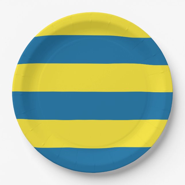 Stripes | Blue & Yellow | Customizable Paper Plate (Front)