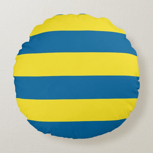 Stripes | Blue & Yellow | Customizable Round Pillow (Front)