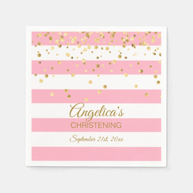 Stripes Blush Pink Rose Gold CHRISTENING BAPTISM N Napkin (Front)