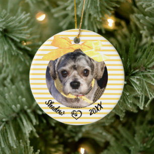 Stripes Bow Custom Photo Pet Ceramic Ornament