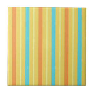 Stripes Bright Orange Blue Yellow Tile