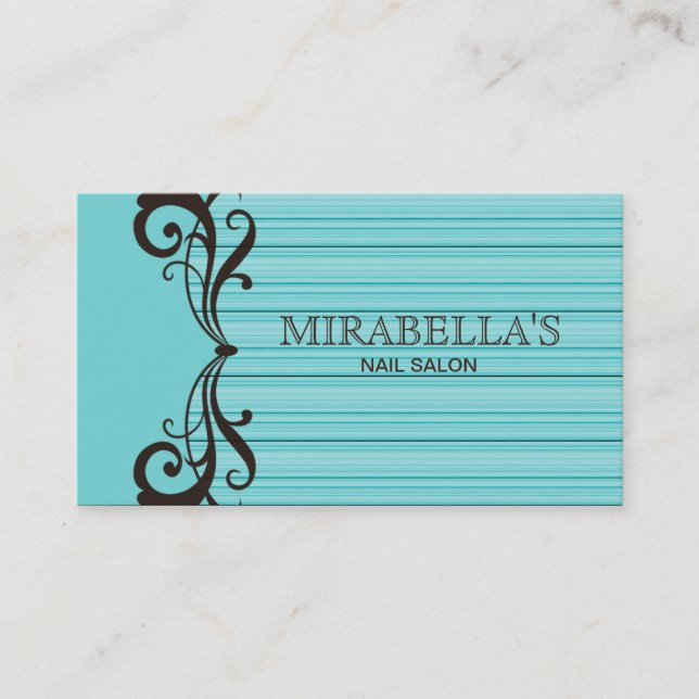 Stripes Business Card Swirl Turquoise blue Brown (Front)