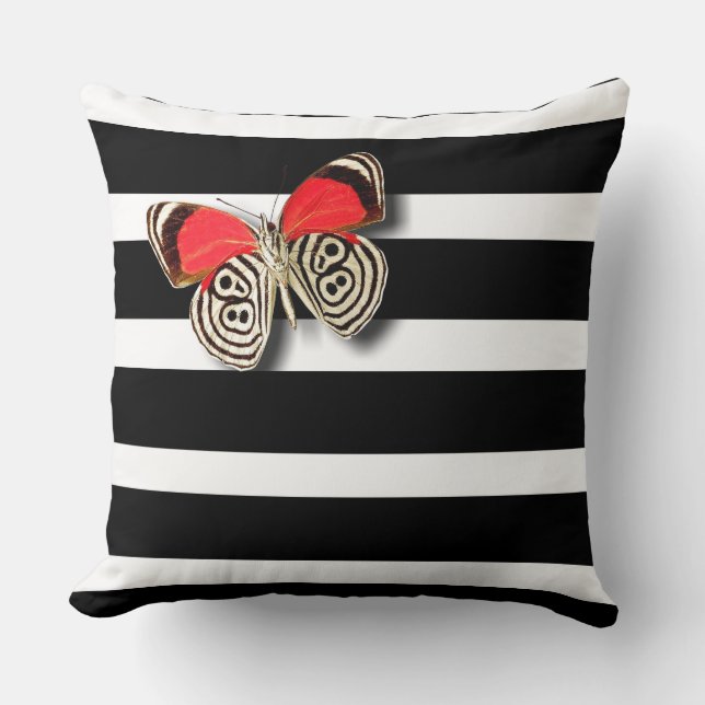 Stripes & Butterflies Throw Pillow (Front)