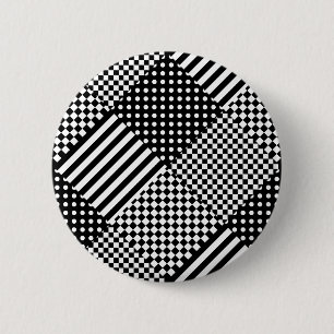 Stripes Check Harlequin Polka Dots Mixed Design 2 Inch Round Button