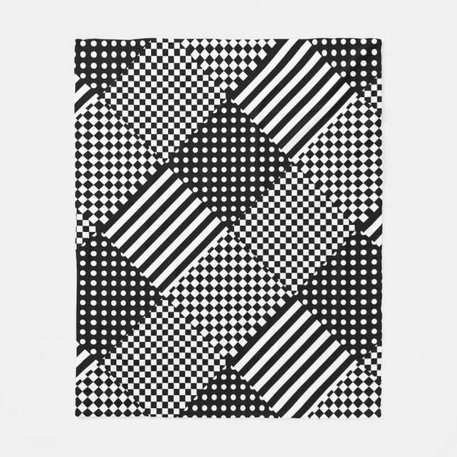 Stripes Check Harlequin Polka Dots Mixed Design Fleece Blanket (Front)