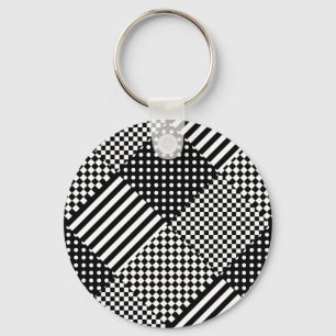 Stripes Check Harlequin Polka Dots Mixed Design Keychain