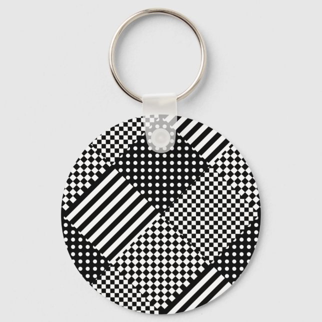 Stripes Check Harlequin Polka Dots Mixed Design Keychain (Front)
