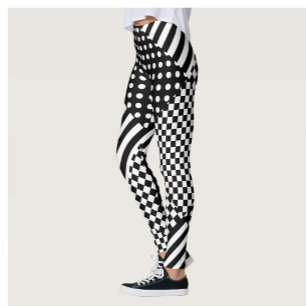 Stripes Check Harlequin Polka Dots Mixed Design Leggings