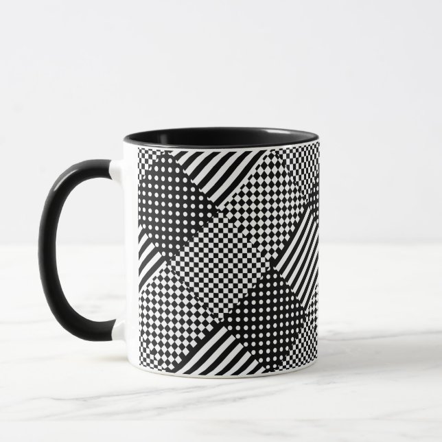Stripes Check Harlequin Polka Dots Mixed Design Mug (Left)