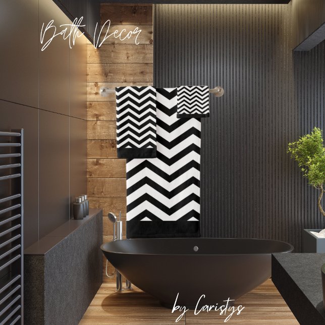 Stripes Chevron Black & White Stripes Bath Towel Set (Creator Uploaded)