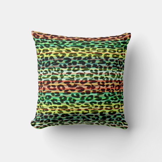 Stripes colourful pattern leopard fur abstract throw pillow (Front)