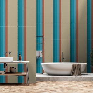 Stripes Cool Blue Aqua Brown Rust Stone Grey Olive Wallpaper