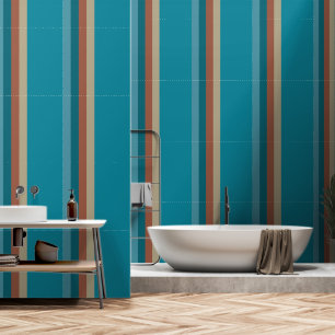 Stripes Cool Blue Aqua Brown Rust Stone Grey Olive Wallpaper