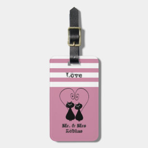 Stripes Cute trendy cats in love personalized Luggage Tag