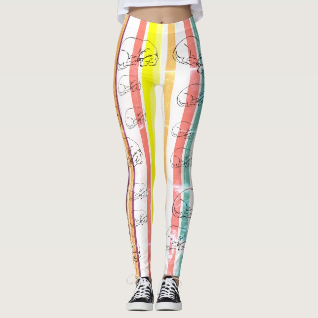 Stripes, Dachshund Dormir Dachshund Dogs Leggings (Devant)