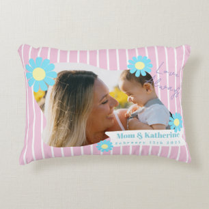 Stripes Daisy Floral Photo Pink Accent Pillow