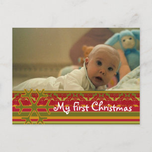 Stripes Damask My First Christmas Photo Postcard