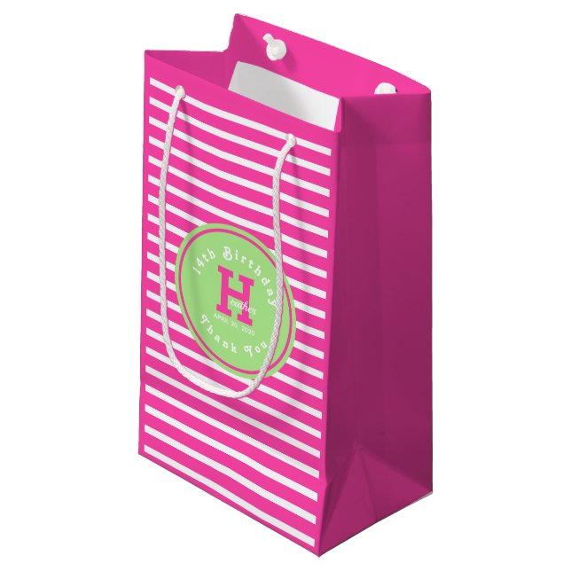 Stripes d'anniversaire rose ⎮ blanc vert petit sac (Devant Angle)