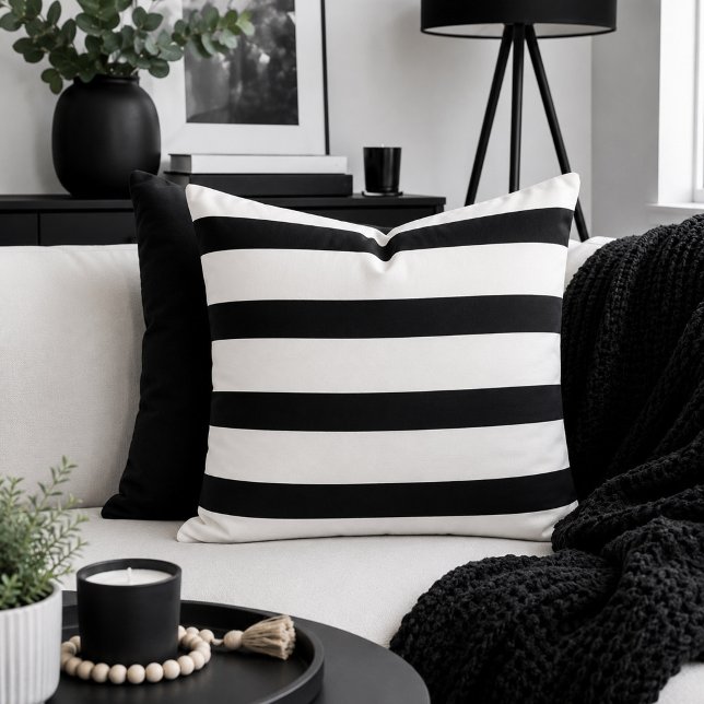 Stripes Delight Black and White Throw Pillow (Creator Uploaded)
