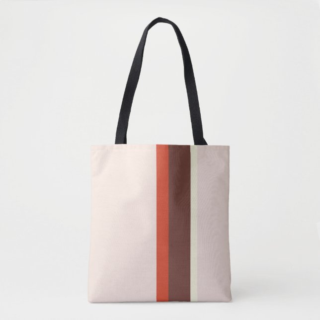 Stripes design natural pink red cream brown tote bag (Front)