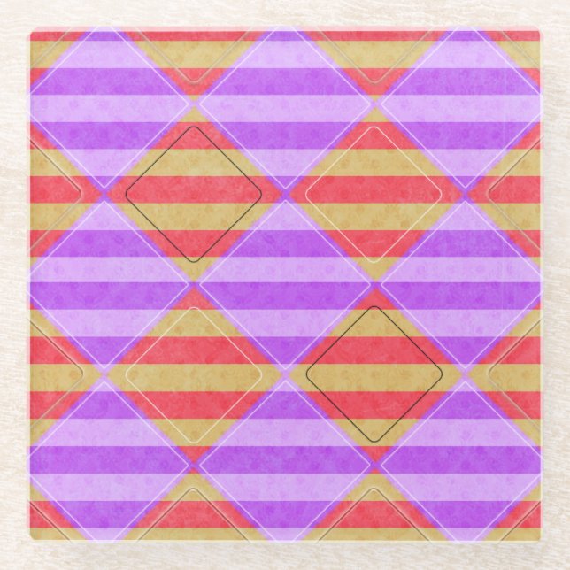 Stripes, Diamonds, Spotted Pattern Glass Coaster (Front)