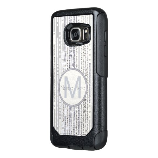 Stripes Dots Silver White galaxys7 Monogram Glam OtterBox Samsung Galaxy S7 Case
