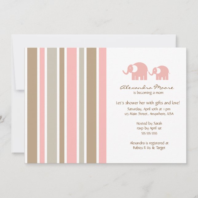 Stripes & Elephants Baby Shower Invitation (Front)