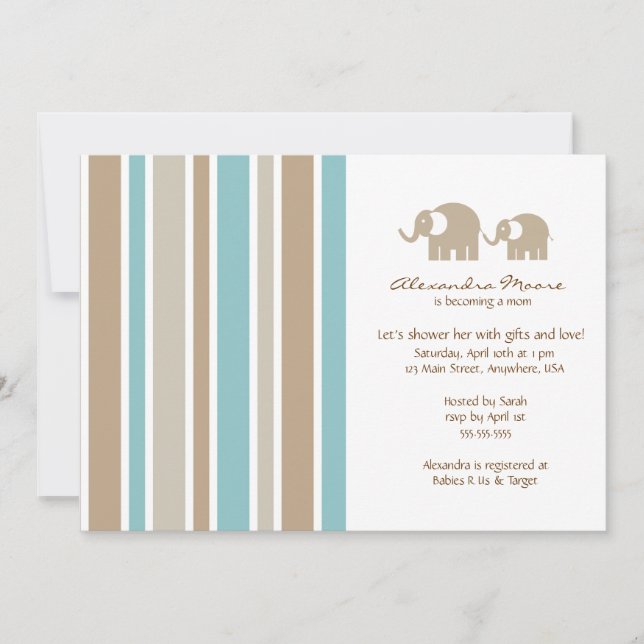 Stripes & Elephants Baby Shower Invitation (Front)