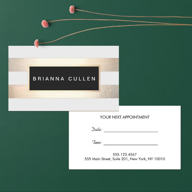 Stripes FAUX Gold Foil and Black Salon Appointment Card (Creator Uploaded)