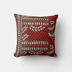 Stripes Floral Vintage Elegant Brocade Indian  Throw Pillow