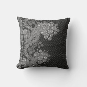 Stripes Floral Vintage Elegant Brocade Silver Throw Pillow