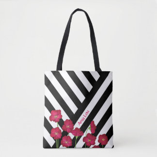 Stripes & Flowers Tote Bag