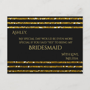 Stripes Glitter - Will You Be My Bridesmaid? Invitation Postcard