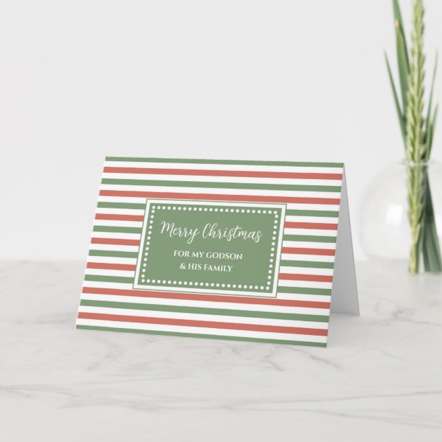 Stripes Godson & Family Merry Christmas Card (Front)