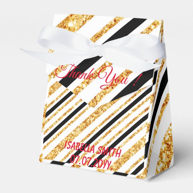 Stripes Gold Glitter Black Boho Popular Collection Favor Box (Front Side)