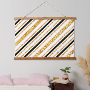 Stripes Gold Glitter Black Boho Popular Collection Hanging Tapestry
