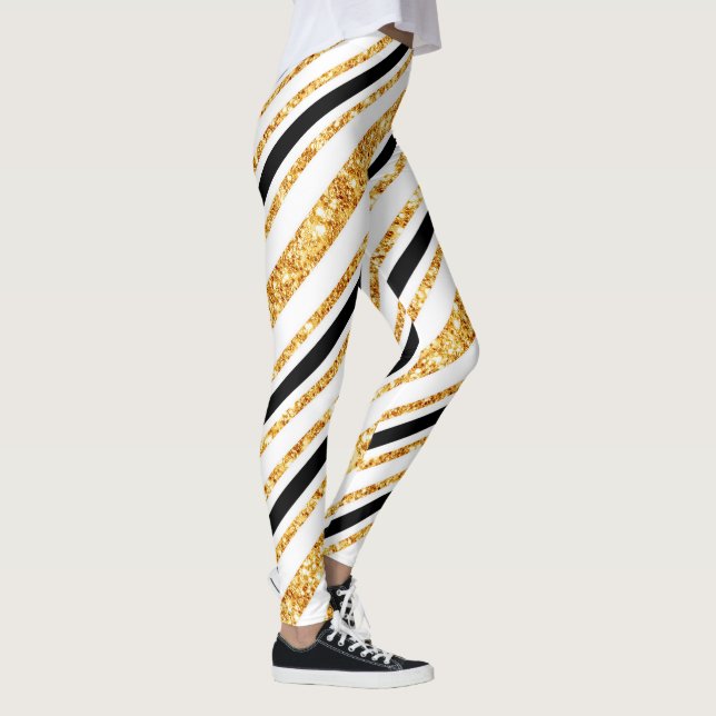 Stripes Gold Glitter Black Boho Popular Collection Leggings (Right)