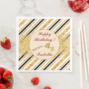 Stripes Gold Glitter Black Boho Popular Collection Napkin